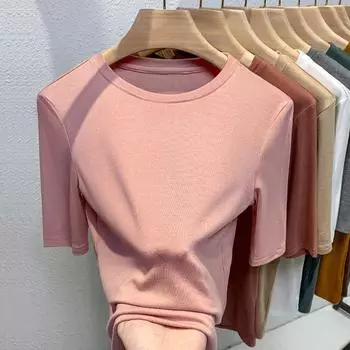 Женская тонкая новая женская одежда, круглый вырез, футболка с коротким рукавом, колготки Temperament S чёрный