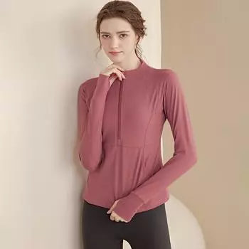 Женская тонкая одежда для йоги с длинными рукавами и воротником-стойкой, быстросохнущая дышащая одежда на половине молнии, эластичная одежда для йоги, одежда для тренировок, фитнеса M