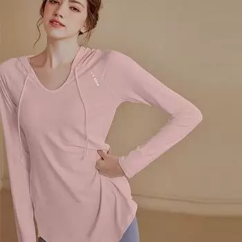 Женская тонкая одежда для йоги с капюшоном и длинными рукавами для занятий спортом на открытом воздухе для бега, свободный топ для отдыха, дышащая, быстросохнущая однотонная одежда для тренировок S