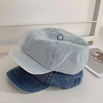 Женская тонкая ретро-шляпа художника, маленькая ковбойская шляпа, летняя восьмиугольная шляпа с большой окружностью головы, синяя шляпа