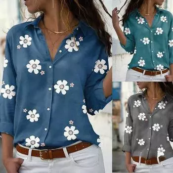 Женская тонкая рубашка с длинными рукавами и цветочным принтом S розовый