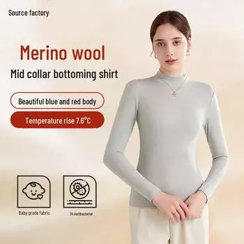 Женская тонкая шерстяная майка из немецкого бархата со средней горловиной, осенне-зимняя, с длинными рукавами и утепленной нижней рубашкой XL