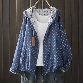 Женская тонкая свободная куртка с капюшоном, однослойная винтажная куртка с длинным рукавом 3XL