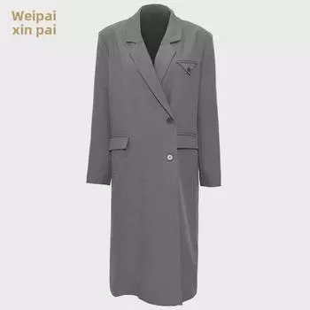 Женская тонкая ветровка в стиле ретро во французском стиле - длинное осеннее пальто Small серый