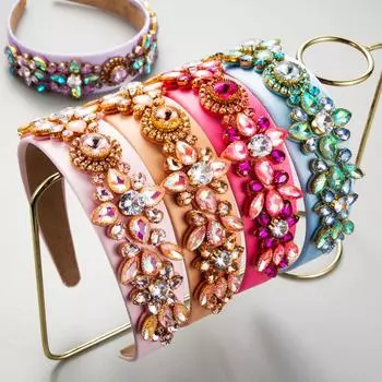 Женская тяжелая промышленность, полный кристалл, винтажная повязка на голову с широкими краями в стиле барокко, инкрустированная высококачественная женская повязка для волос One Size розовый