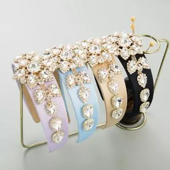 Женская тяжелая промышленность, винтажное украшение для волос в стиле барокко, Премиум со стразами, цветок, роскошная блестящая повязка на голову с широким краем OneSize светло-синий