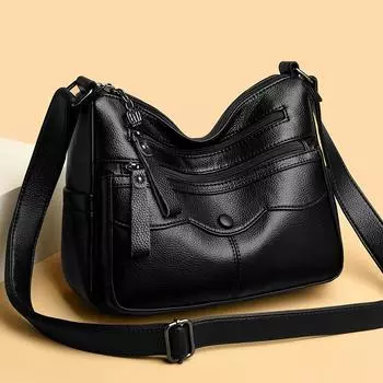 Женская трансграничная новая женская мода для мам из мягкой кожи большой емкости сумка через плечо сумка-мессенджер большой емкости чёрный