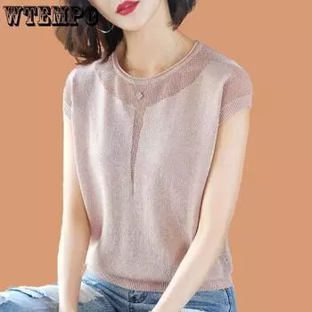 Женская трикотажная футболка Ice Silk с коротким рукавом, стильный алый топ, летний свободный и универсальный тонкий трикотажный топ M
