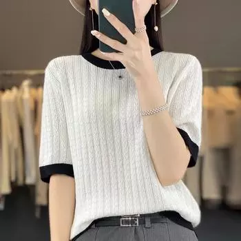 Женская трикотажная футболка, летняя трикотажная рубашка, футболки с коротким рукавом, пуловеры с круглым вырезом, трикотажные топы, летние футболки для женщин XL верблюд