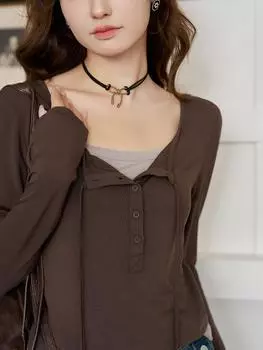 Женская трикотажная футболка Mishow, осень 2023, новинка, повседневная мода с длинным рукавом и v-образным вырезом, элегантный тонкий темпераментный пуловер, топы MXC41T0131 S