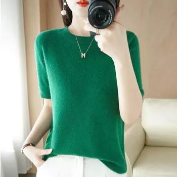 Женская трикотажная футболка MODERN NEW SAGA, летняя вязаная рубашка, футболки с короткими рукавами, вязаный пуловер с круглым вырезом, вязаные топы S красный