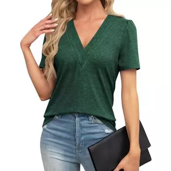 Женская трикотажная футболка с квадратным вырезом и круглым вырезом, модная повседневная футболка с коротким рукавом XXL темно-зеленого