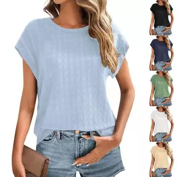Женская трикотажная футболка с квадратным вырезом и круглым вырезом, модная повседневная футболка с коротким рукавом