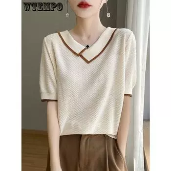 Женская трикотажная футболка с квадратным вырезом Ice Silk с короткими рукавами, летняя новая, дизайн Sense Niche, утягивающий топ S розовый