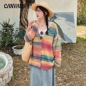 Женская трикотажная одежда больших размеров с v-образным вырезом и градиентом, весенне-осенняя вязаная куртка, свободная куртка-кардиган XL фиолетовый