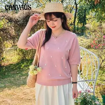 Женская трикотажная одежда больших размеров с круглым вырезом и бисером, весенняя свободная футболка с короткими рукавами