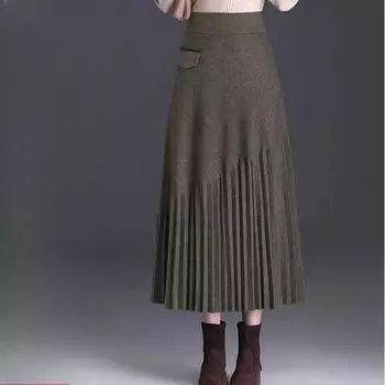 Женская трикотажная плиссированная юбка осень-зима с высокой талией плотная плиссированная юбка средней длины XXL чёрный
