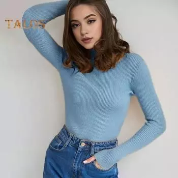 Женская трикотажная рубашка с короткими рукавами и высоким воротником, однотонная, облегающая, с короткими рукавами, теплая трикотажная одежда в рубчик синий