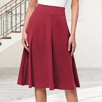 Женская трикотажная юбка, эластичная, с высокой талией, однотонная, длиной до колена, дышащая, А-силуэтная юбка-солнце XXXL чёрный