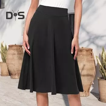 Женская трикотажная юбка, эластичная, с высокой талией, однотонная, длиной до колена, дышащая, А-силуэтная юбка-солнце XXL вино красного