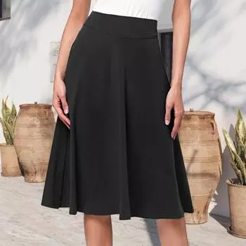 Женская трикотажная юбка, эластичная, с высокой талией, однотонная, длиной до колена, дышащая, А-силуэтная юбка-солнце XXXL вино красного