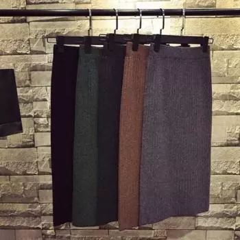 Женская трикотажная юбка с высокой талией и разрезом сзади, однотонная юбка миди королевский синий