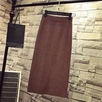 Женская трикотажная юбка с высокой талией и разрезом сзади, однотонная юбка миди хаки