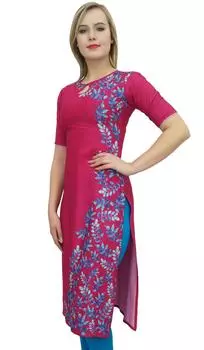 Женская туника Bimba Magenta Kurti Дизайнерская туника с цветочным принтом Kurta 10 маджента
