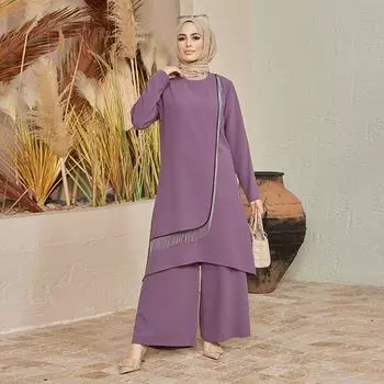 Женская туника, брюки, костюм, цепочка, подробное сочетание качества, исламская мусульманская мода, элегантный, новый сезон, турецкий стиль, повседневная посадка