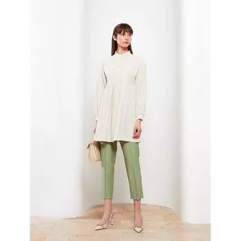 Женская туника MODEST с классическим воротником и длинными рукавами цвета экрю