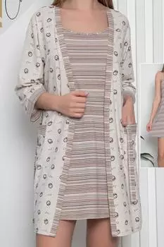 Женская туника, ночная рубашка, халат с веревочным ремнем, двойной комплект