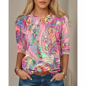 Женская туника повседневная мода повседневная с длинным рукавом розовая весна осень S