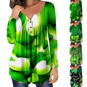 Женская туника с длинным рукавом, свободные топы, повседневные топы больших размеров, плиссированная туника на пуговицах, повседневные летние весенние футболки, топы для женщин XXXL