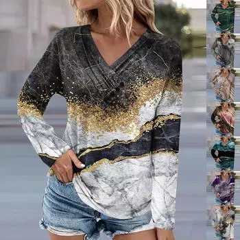 Женская туника с длинными рукавами, свободные топы, повседневные топы большого размера, плиссированная туника на пуговицах, повседневные осенние женские топы с цветочным принтом S