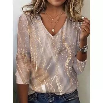 Женская туника с принтом, повседневная, модная, повседневная, с длинным рукавом, с V-образным вырезом, желтая, весна-осень S