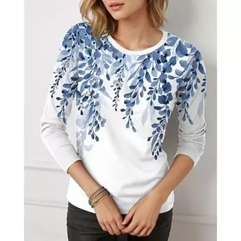 Женская туника с принтом, повседневная, модная, повседневная, с длинным рукавом, с круглым вырезом, черная, весна-осень S