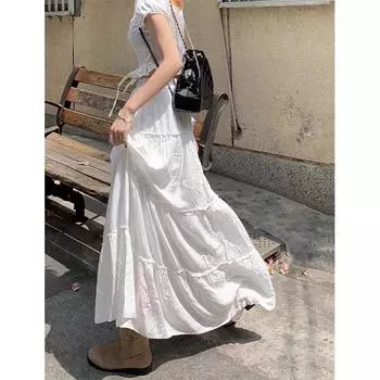 Женская юбка А-силуэта белого цвета с высокой талией во французском стиле на весну M (Weight: 80-100 lbs)