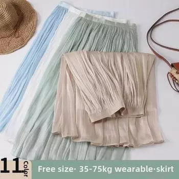 Женская юбка А-силуэта из мерсеризованного материала - летняя, большого размера, новый стиль, удобная, стильная, утягивающая, эластичный пояс, средняя длина. One Size серый