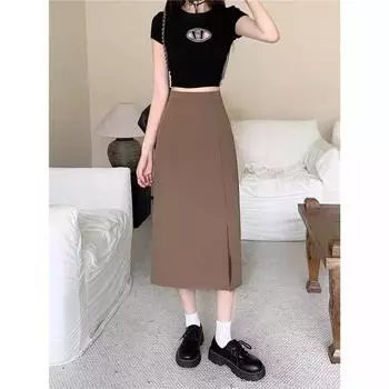 Женская юбка А-силуэта с высокой талией — большой размер, облегающая посадка, средняя длина, летний дизайн 4XL чёрный