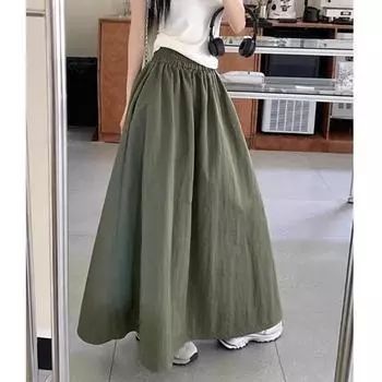 Женская юбка А-силуэта в рабочем стиле с карманами — драпированная, с высокой талией, плиссированная, летняя длина. Extra Large зелёный