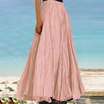 Женская юбка, эластичная, с высокой талией, плиссированная, макси-юбка, однотонная, трапециевидная, длиной до щиколотки, с широким подолом, длинная S белый