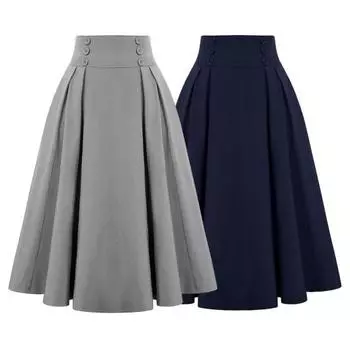 Женская юбка, эластичная, с высокой талией, юбка-трапеция, миди, контрастный цвет, клетчатый принт, большой размер S темно-синий