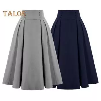 Женская юбка, эластичная, с высокой талией, юбка-миди А-силуэта, контрастный клетчатый принт, большой подол, юбка длиной до середины икры, повседневная одежда S серый