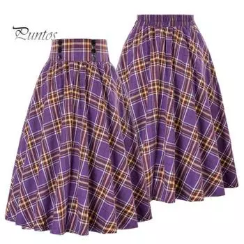 Женская юбка, эластичная, с высокой талией, юбка-миди А-силуэта, контрастный клетчатый принт, большой подол, юбка длиной до середины икры, повседневная одежда L армия зеленый