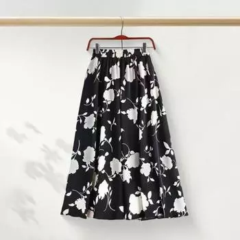 Женская юбка, эластичная, с высокой талией, юбка-трапеция с принтом роз, миди L белый