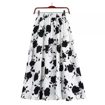 Женская юбка, эластичная юбка А-силуэта с высокой талией, миди-юбка с принтом роз L белый