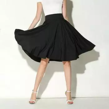 Женская юбка, эластичная юбка А-силуэта с высокой талией, однотонная юбка-солнце с широким подолом, юбка в стиле бохо S чёрный