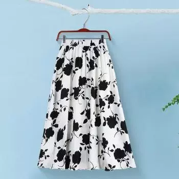 Женская юбка, эластичная юбка А-силуэта с высокой талией, принт в виде цветка розы, юбка миди с плиссированным подолом, для работы, отдыха, повседневной носки XXL белый