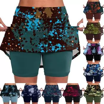 Женская юбка, эластичные брюки-кюлоты для йоги для женщин, спортивные шорты с принтом, легкие узкие однотонные бегуны с высокой талией L синий