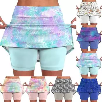 Женская юбка, эластичные брюки-кюлоты для йоги для женщин, спортивные шорты с принтом, легкие узкие однотонные бегуны с высокой талией L синий